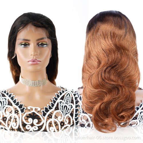 High Quality Density 150% 180% Frontal 13x4 Transparent Virgin Blonde Front T 1B/27 Body Wave Lace Human Hair Wig